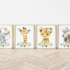 Pink Flowers Jungle Animals Nursery Prints, Nursery Wall Art, Girl Nursery Decor, Printable File, SH11