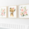 Pink Flowers Cheetah Nursery Prints, Jungle Animals, Nursery Wall Art, Girl Nursery Decor, Printable File, SH11
