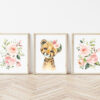 Pink Flowers Cheetah Nursery Prints, Jungle Animals, Nursery Wall Art, Girl Nursery Decor, Printable File, SH11