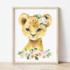 Pink Flowers Jungle Animals Nursery Prints, Nursery Wall Art, Girl Nursery Decor, Printable File, SH11