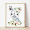 Pink Flowers Jungle Animals Nursery Prints, Nursery Wall Art, Girl Nursery Decor, Printable File, SH11