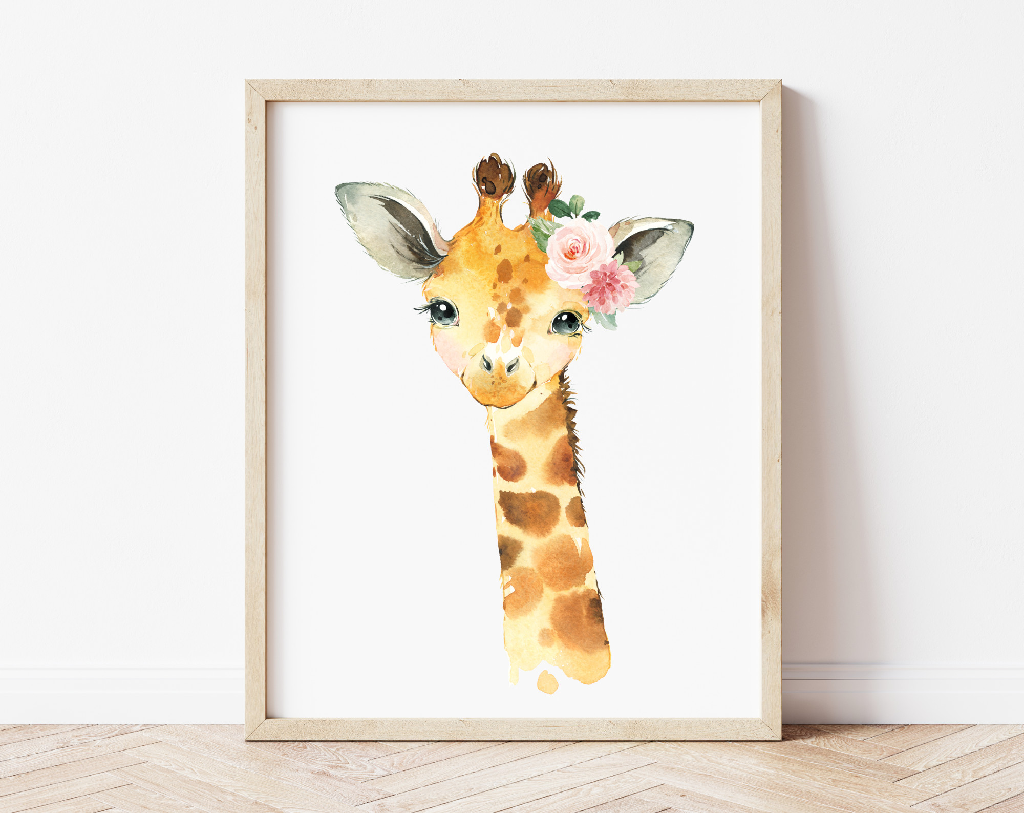 Pink Flowers Jungle Animals Nursery Prints, Nursery Wall Art, Girl Nursery Decor, Printable File, SH11