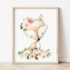 Pink Flowers Boho Woodland Animals Nursery Wall Art, Nursery Prints, Girl Nursery Decor, Printable File, SH12