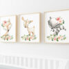 Pink Flowers Boho Woodland Animals Nursery Wall Art, Nursery Prints, Girl Nursery Decor, Printable File, SH12