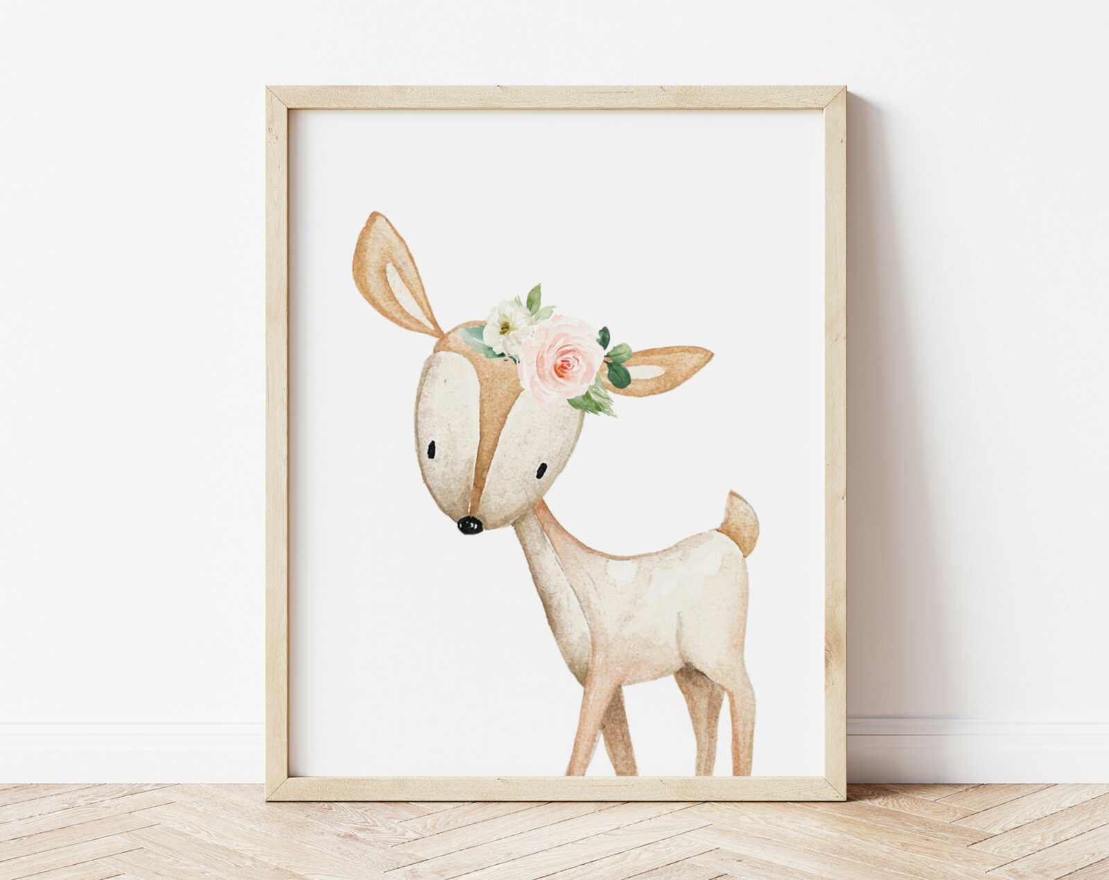 Pink Flowers Boho Woodland Animals Nursery Prints - Set of 6