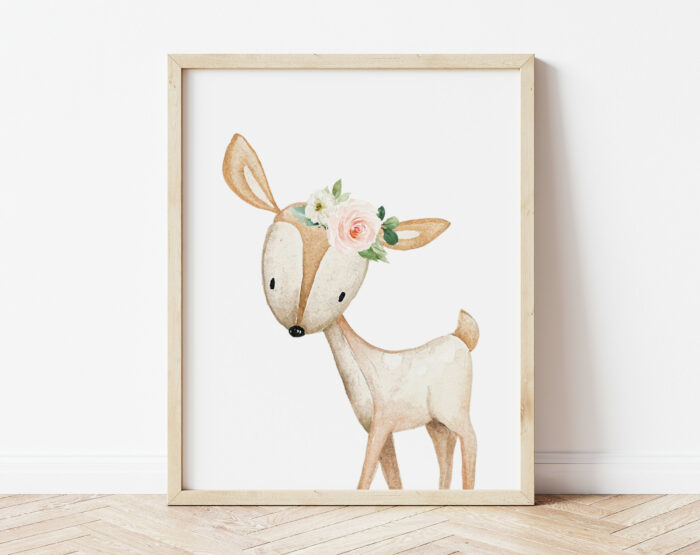 Pink Flowers Boho Woodland Animals Nursery Prints - Set Of 6