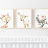 Pink Flowers Boho Woodland Animals Nursery Prints, Nursery Wall Art, Girl Nursery Decor, Printable File, SH12