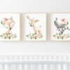 Pink Flowers Boho Woodland Animals Nursery Wall Art, Nursery Prints, Girl Nursery Decor, Printable File, SH12