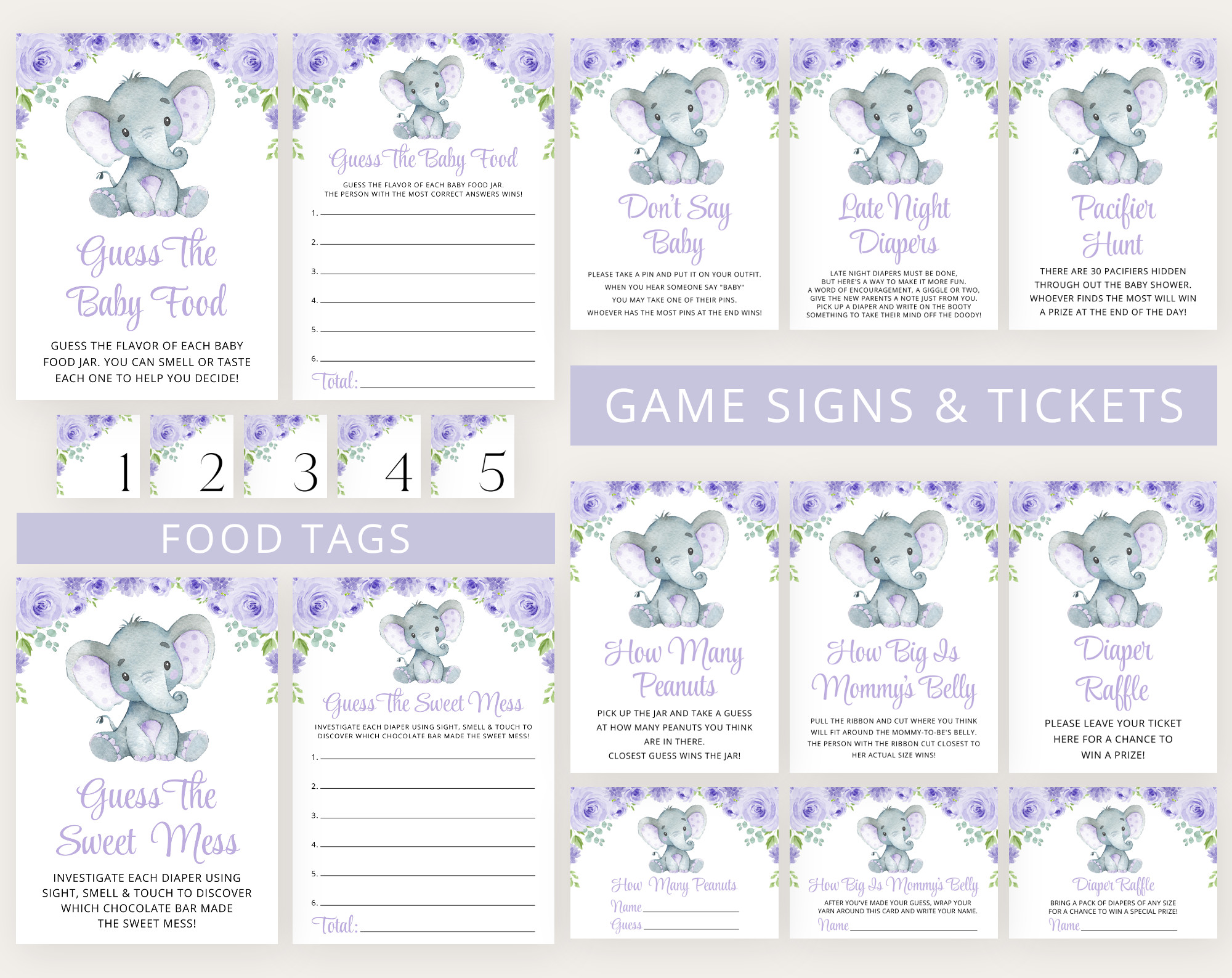 Cute Elephant Baby Shower Games Bundle, Set of 35 Games, Girl Baby Shower, Printable File, Edit Yourself, SH18 Cute Elephant Baby Shower Games Bundle, Set of 35 Games, Girl Baby Shower, Printable File, Edit Yourself, SH18