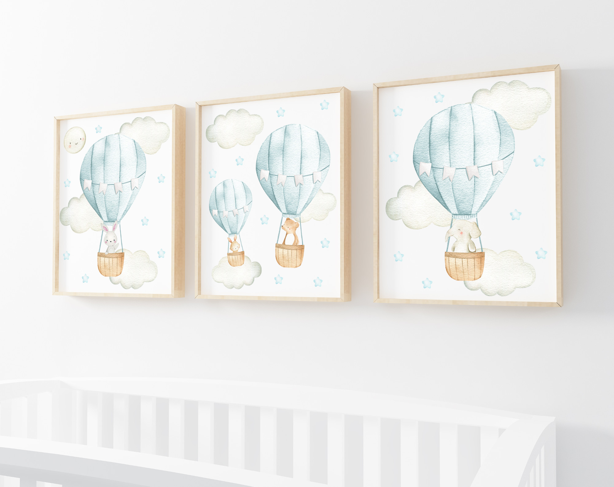 Blue Hot Air Balloon Animals Nursery Prints, Nursery Wall Art, Boy Nursery Decor, Printable File, SH20