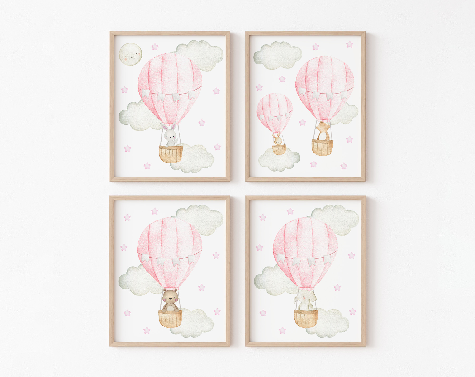 Pink Hot Air Balloon Animals Nursery Prints, Nursery Wall Art, Girl Nursery Decor, Printable File, SH20 Pink Hot Air Balloon Animals Nursery Prints, Nursery Wall Art, Girl Nursery Decor, Printable File, SH20