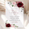Burgundy and Blush Flowers Wedding Invitation Suite, Wedding Stationery, Printable File, Edit Yourself, SH01