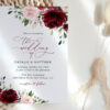 Burgundy and Blush Flowers Wedding Invitation Suite, Wedding Stationery, Printable File, Edit Yourself, SH01