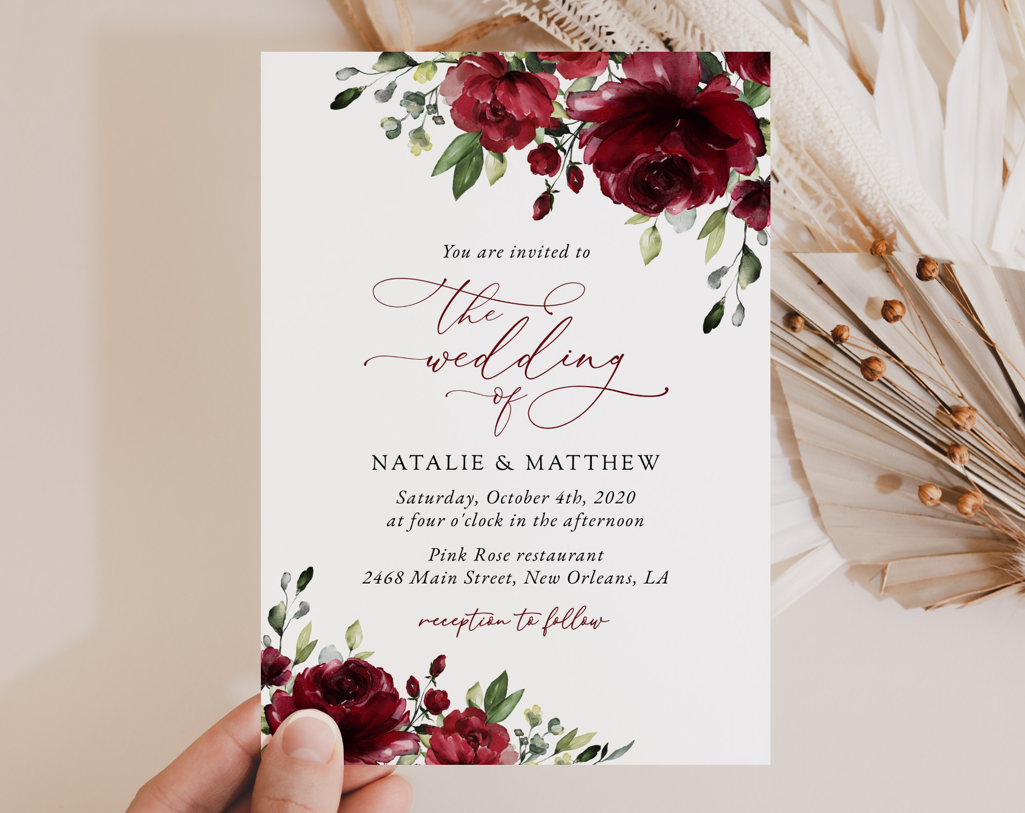 Burgundy Flowers Wedding Invitation Suite, Wedding Stationery, Printable File, Edit Yourself, SH02 Burgundy Flowers Wedding Invitation Suite, Wedding Stationery, Printable File, Edit Yourself, SH02