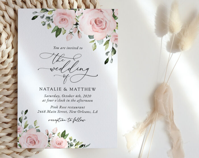 Blush Flowers Wedding Invitation - Wedding Stationery