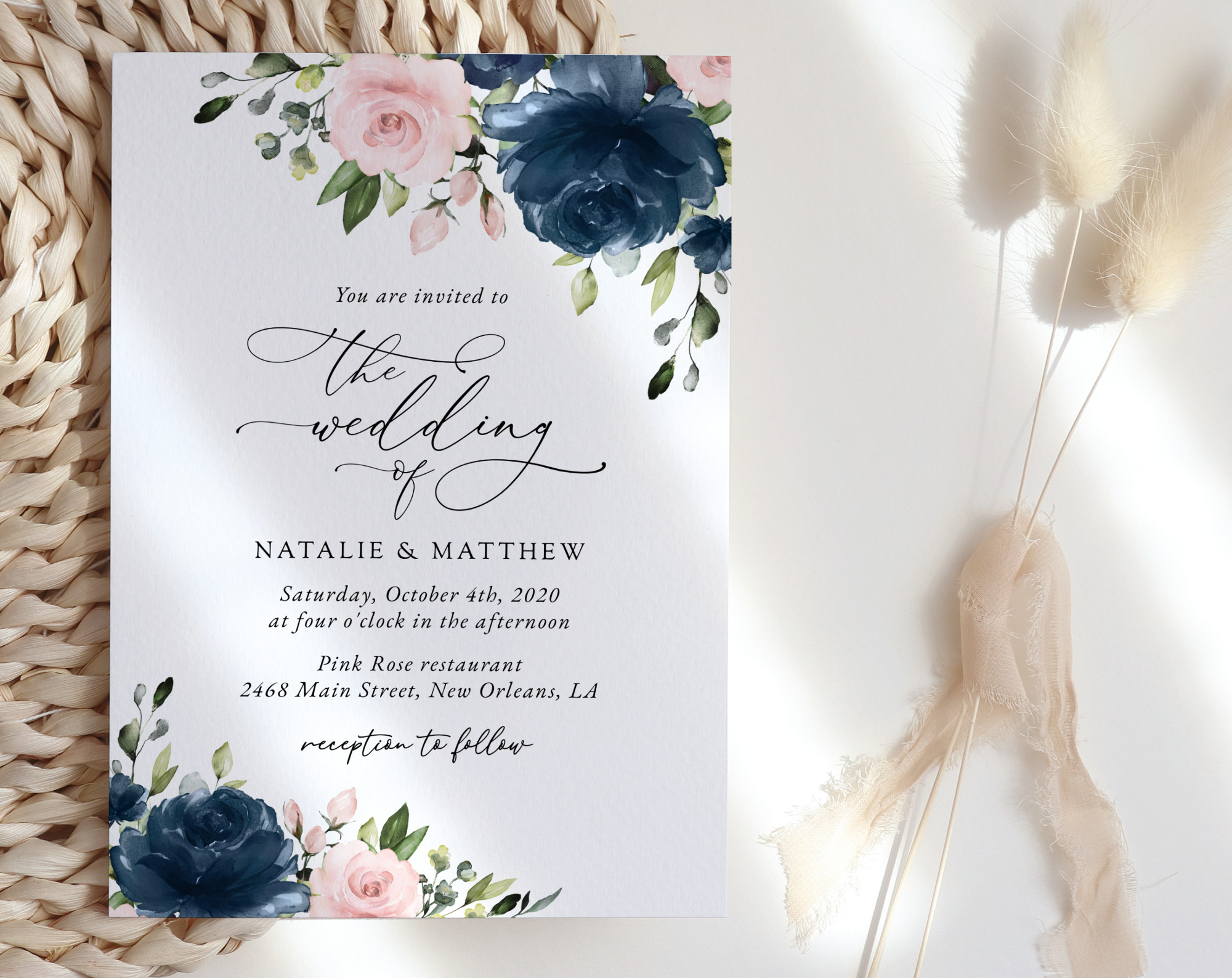 Navy and Blush Flowers Wedding Invitation Suite, Wedding Stationery, Printable File, Edit Yourself, SH04 Navy and Blush Flowers Wedding Invitation Suite, Wedding Stationery, Printable File, Edit Yourself, SH04
