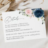 Navy and Blush Flowers Wedding Invitation Suite, Wedding Stationery, Printable File, Edit Yourself, SH04