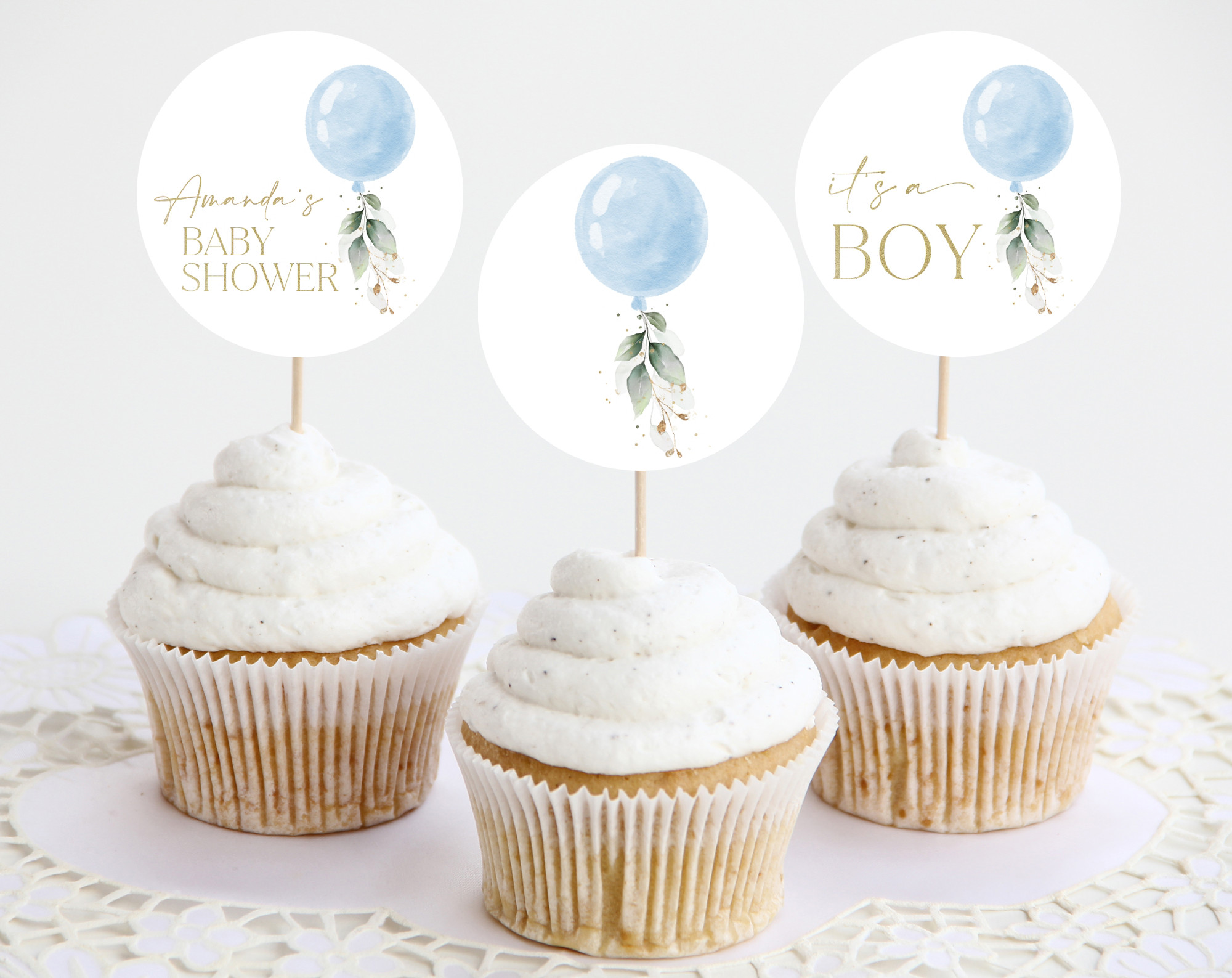 Blue Balloon Cupcake Toppers - Baby Shower Decoration
