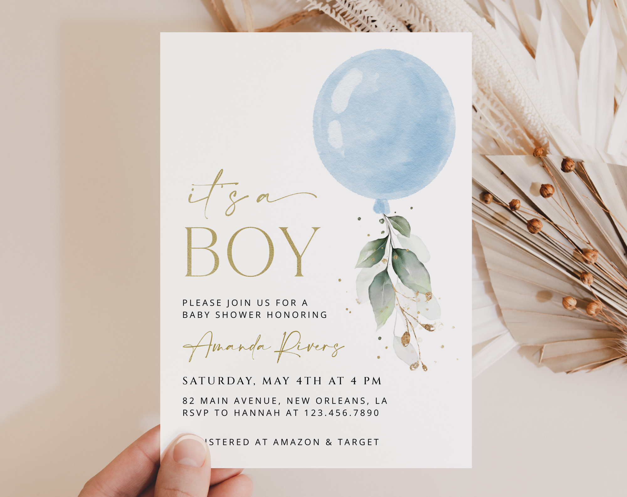 Blue Balloon Baby Shower Invitation, Boy Baby Shower, Printable File, Edit Yourself, SH15