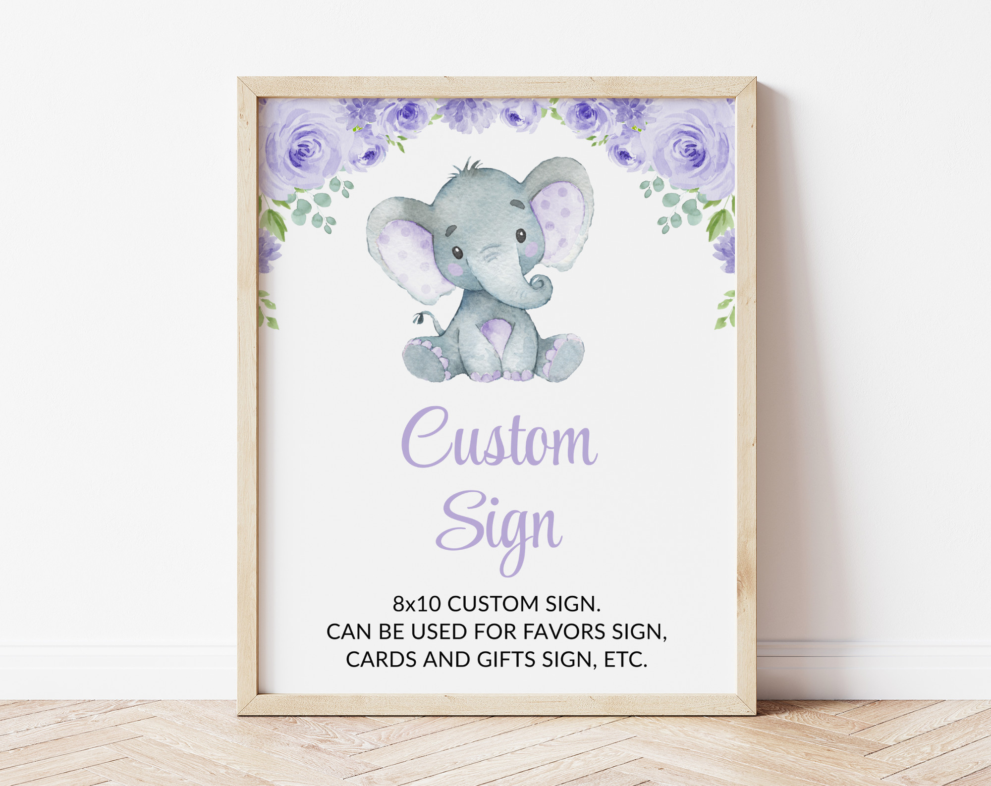 Cute Elephant Custom Sign, Baby Shower Sign, Girl Baby Shower, Printable File, Edit Yourself, SH18
