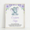 Cute Elephant Custom Sign, Baby Shower Sign, Girl Baby Shower, Printable File, Edit Yourself, SH18