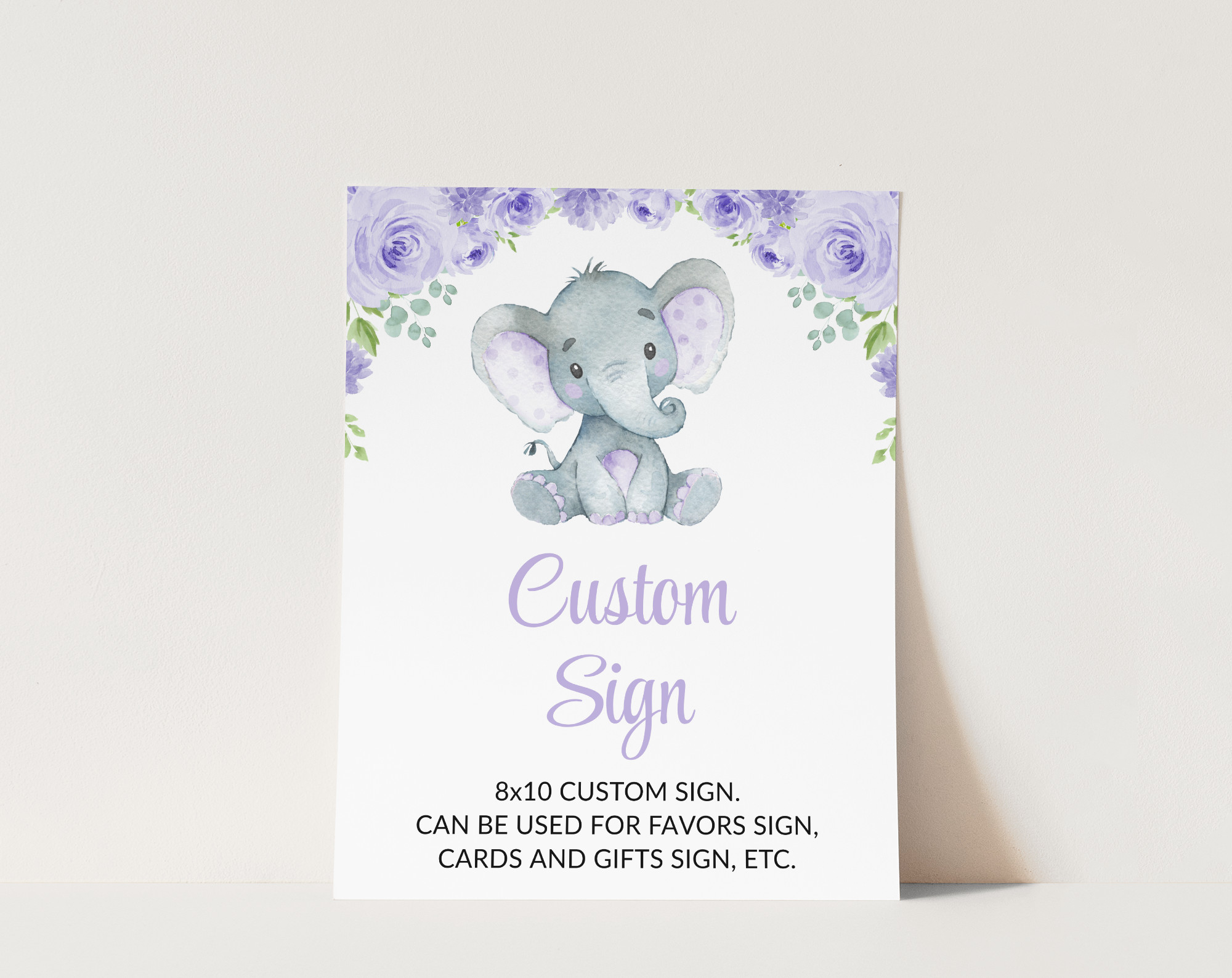Cute Elephant Custom Sign, Baby Shower Sign, Girl Baby Shower, Printable File, Edit Yourself, SH18