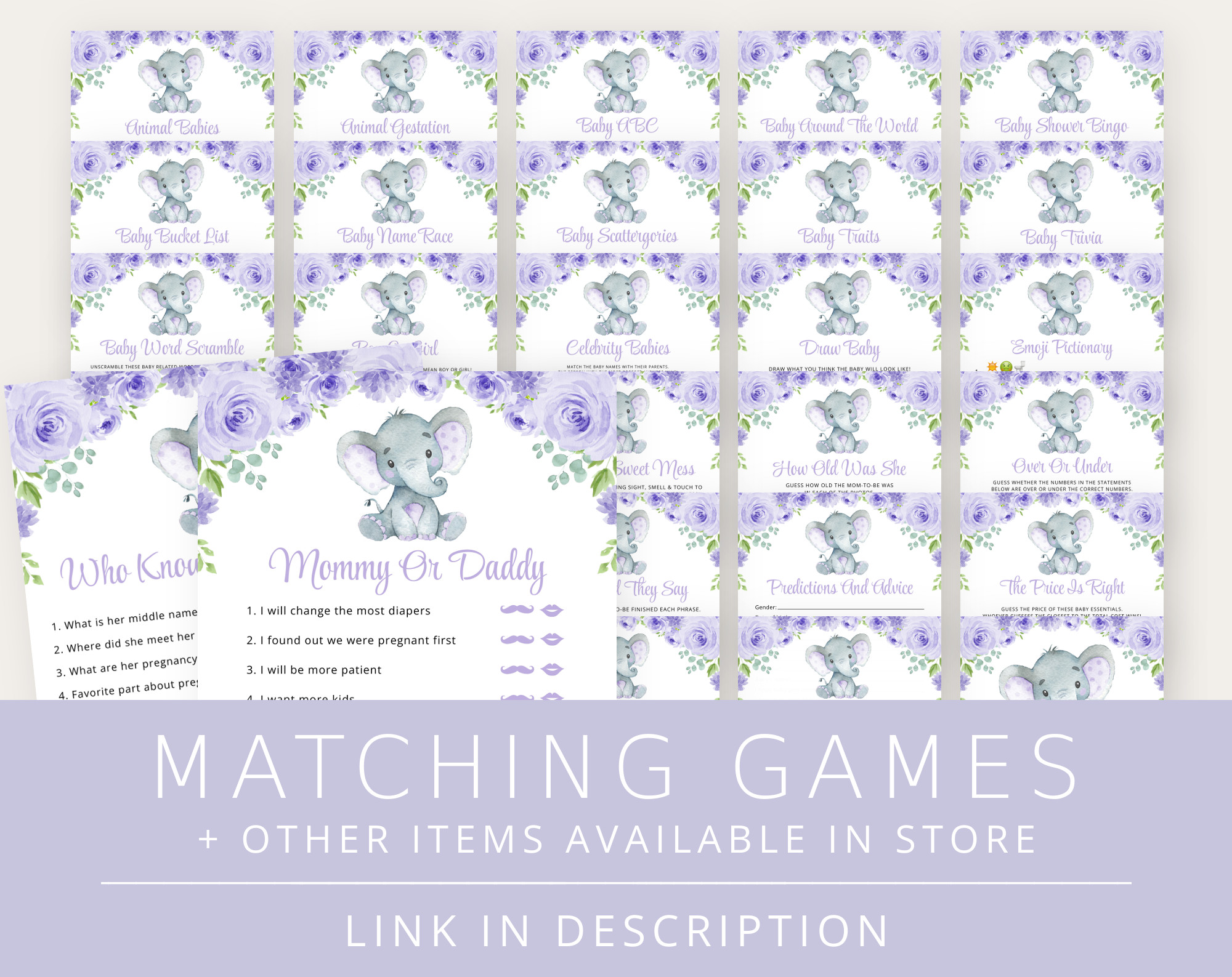 Cute Elephant Baby Shower Games Bundle, Set of 35 Games, Girl Baby Shower, Printable File, Edit Yourself, SH18 Cute Elephant Baby Shower Games Bundle, Set of 35 Games, Girl Baby Shower, Printable File, Edit Yourself, SH18