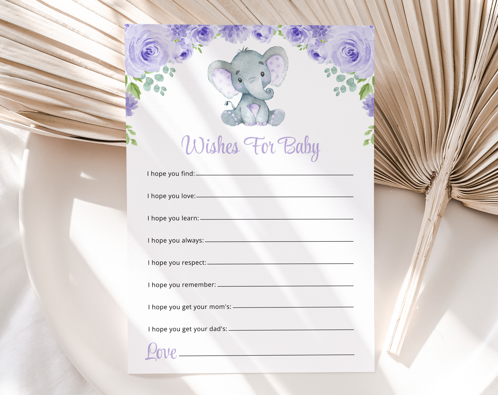 Cute Elephant Baby Shower Games, Set of 3 Games, Advice Predictions Wishes, Girl Baby Shower, Printable File, Edit Yourself, SH18