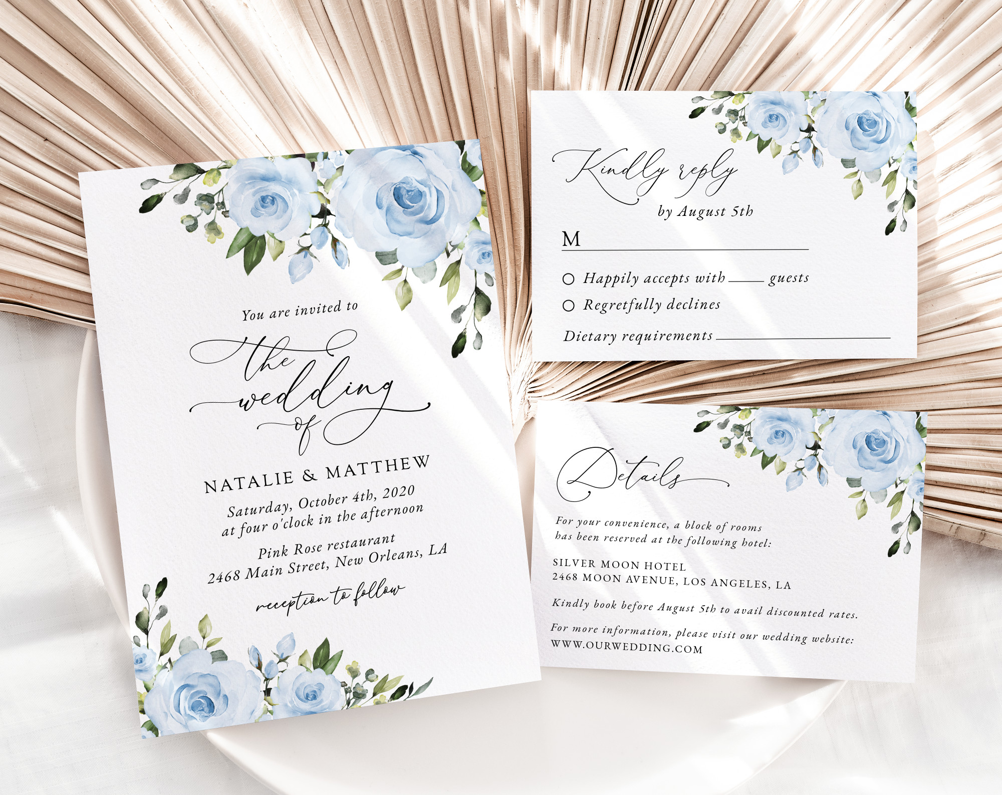 Dusty Blue Flowers Wedding Invitation - Wedding Stationery
