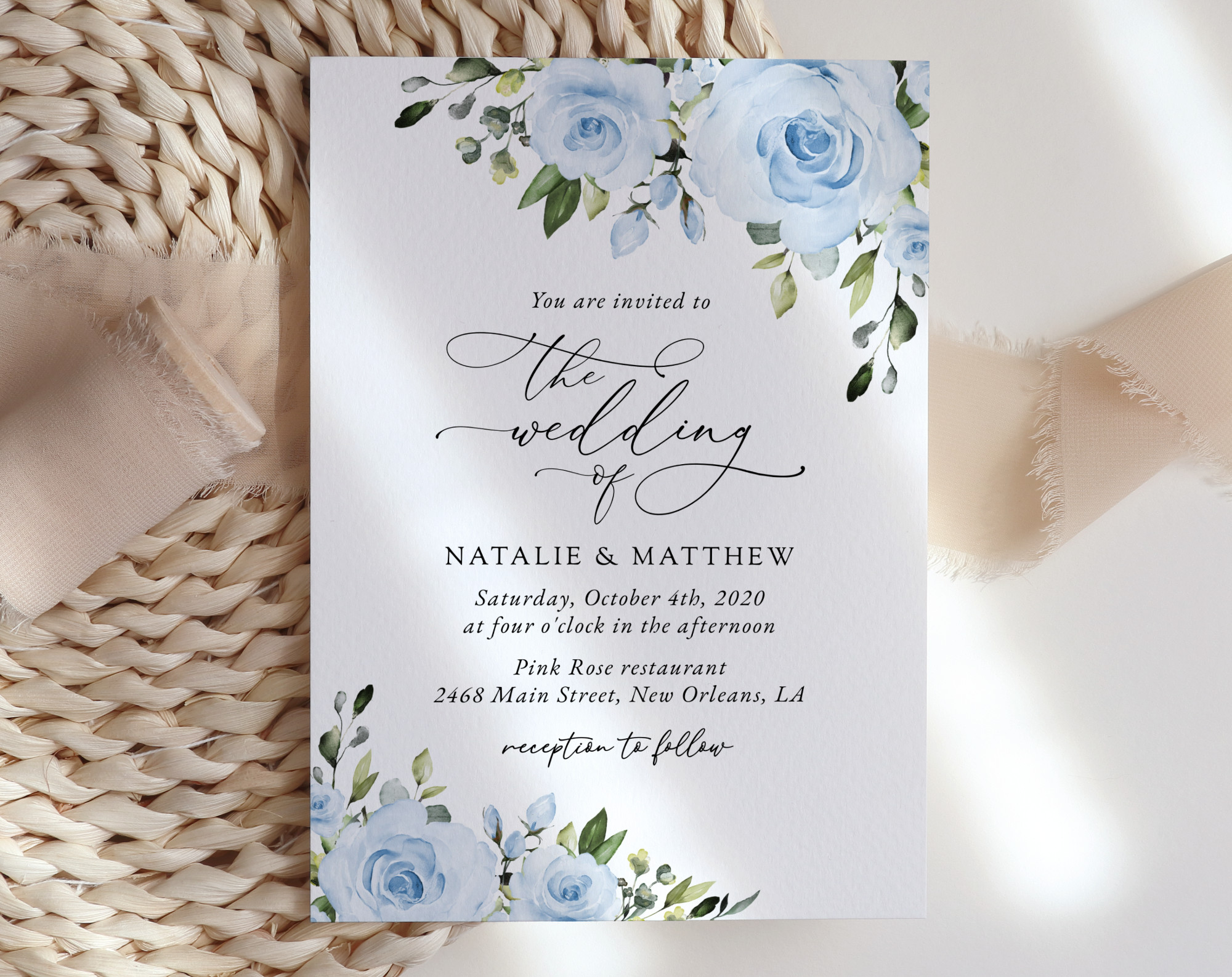 Dusty Blue Flowers Wedding Invitation Suite, Wedding Stationery, Printable File, Edit Yourself, SH24