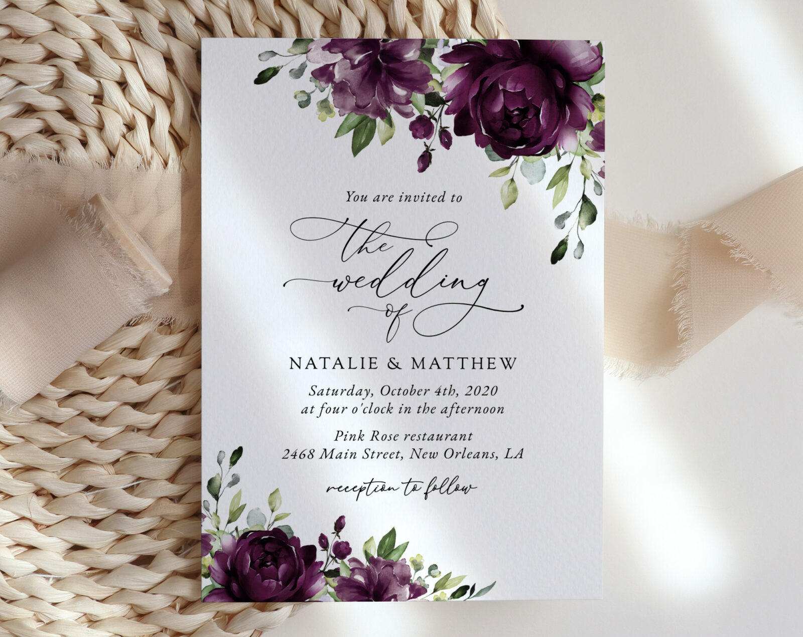 Plum Purple Flowers Wedding Invitation - Wedding Stationery