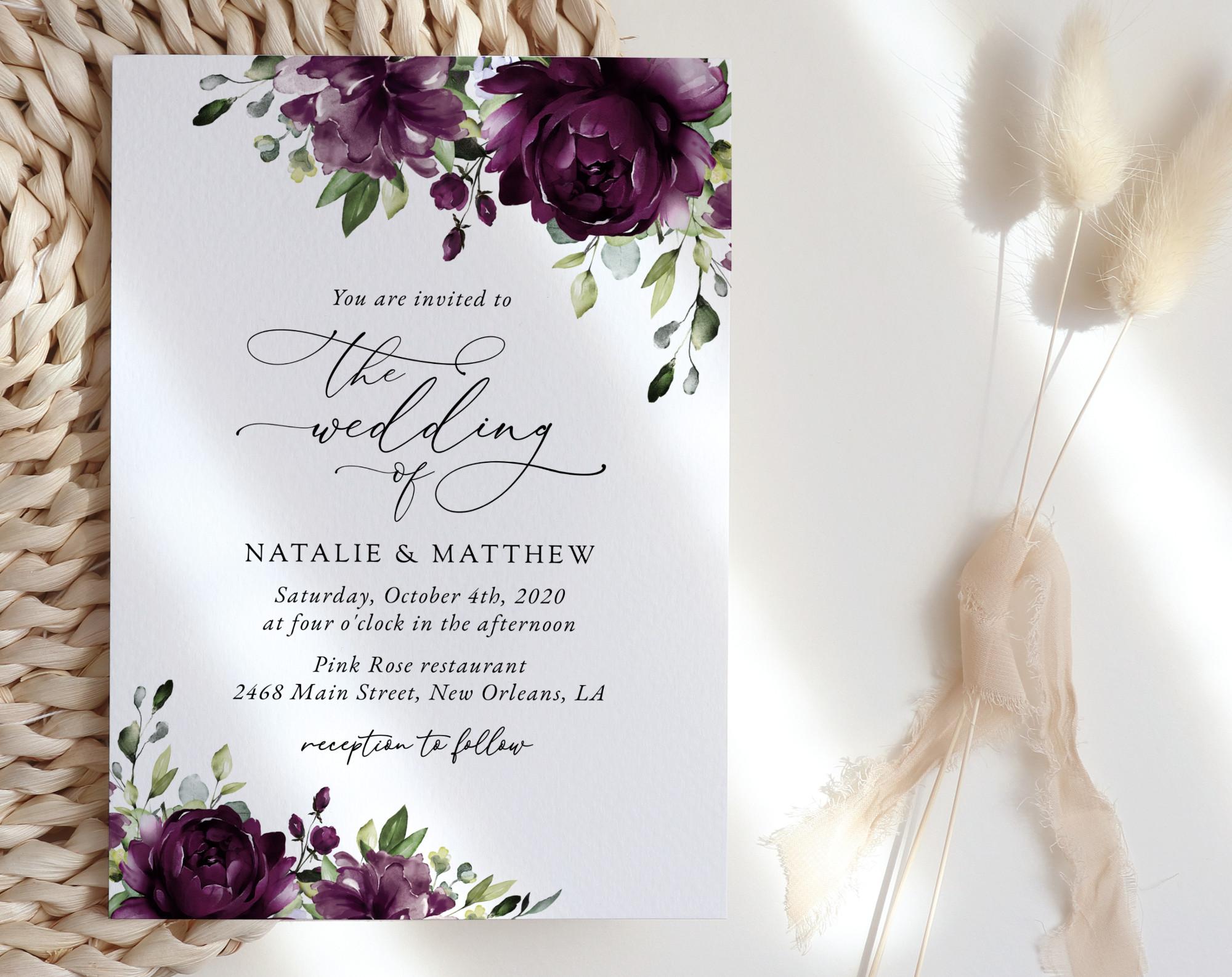Plum Purple Flowers Wedding Invitation Suite, Wedding Stationery, Printable File, Edit Yourself, SH31 Plum Purple Flowers Wedding Invitation Suite, Wedding Stationery, Printable File, Edit Yourself, SH31