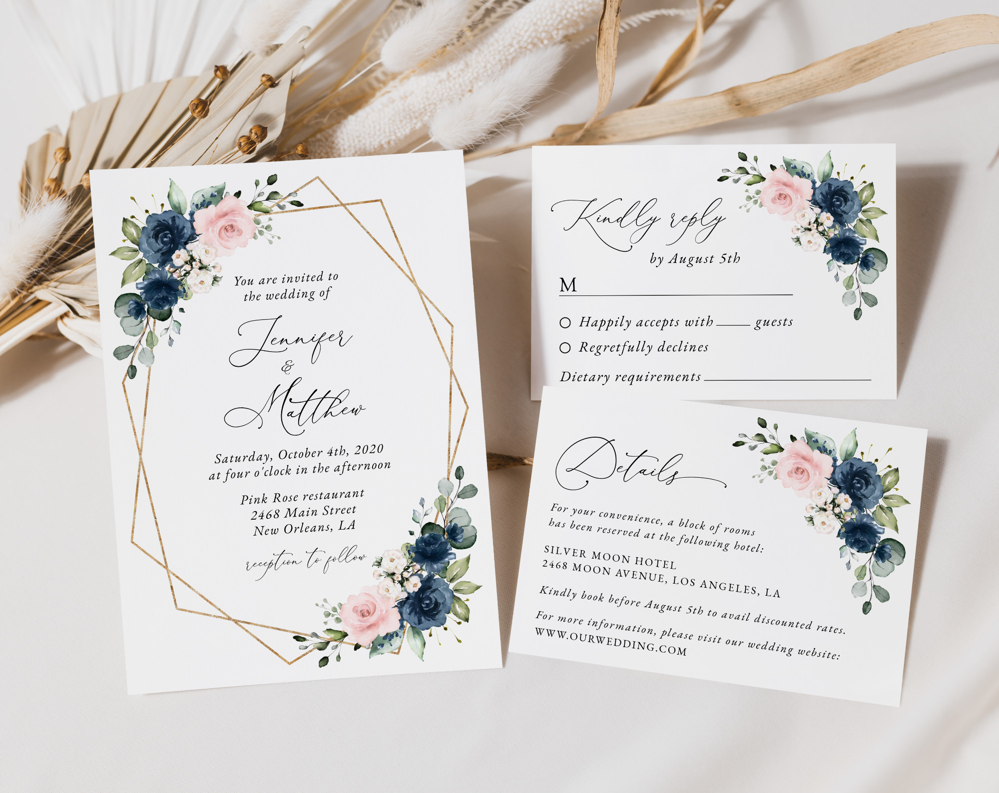 Navy and Pink Flowers Wedding Invitation Suite, Wedding Stationery, Printable File, Edit Yourself, SH35 Navy and Pink Flowers Wedding Invitation Suite, Wedding Stationery, Printable File, Edit Yourself, SH35