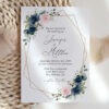 Navy and Pink Flowers Wedding Invitation Suite, Wedding Stationery, Printable File, Edit Yourself, SH35