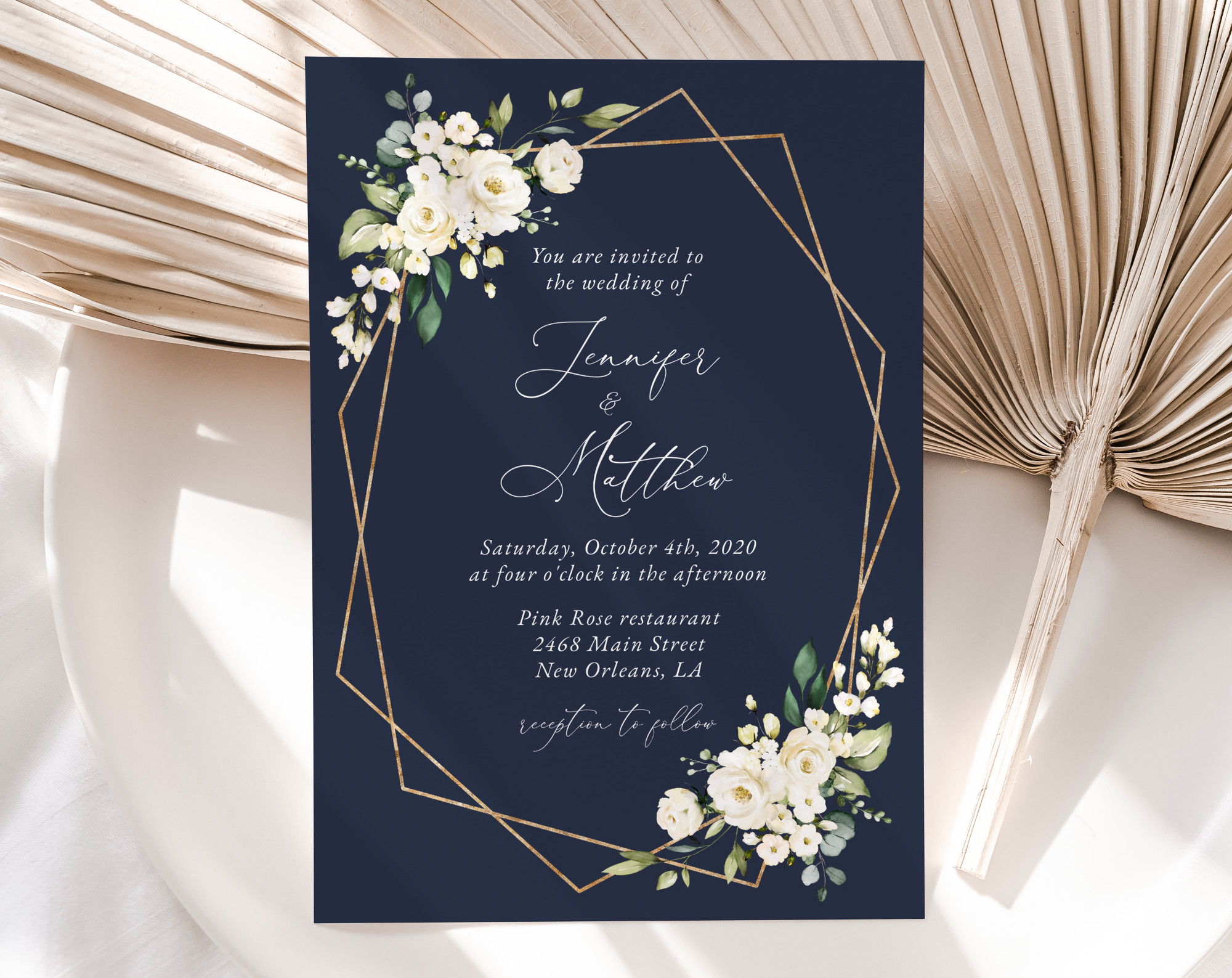 Navy and White Flowers Wedding Invitation - Wedding Stationery