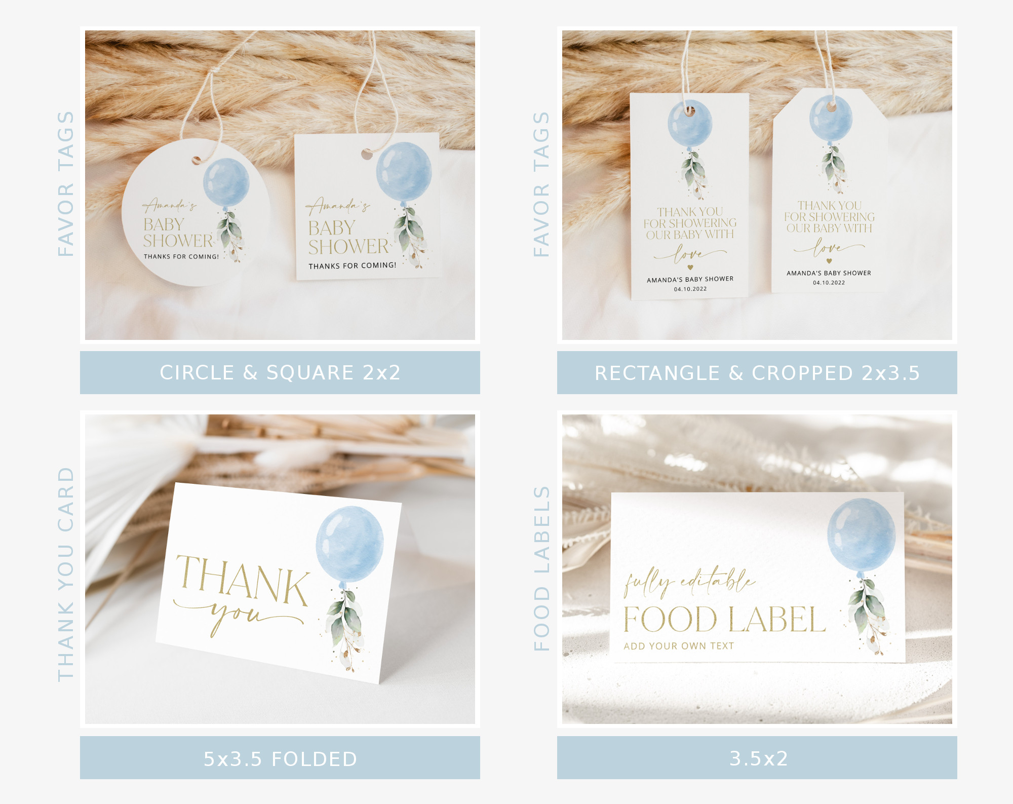 Blue Balloon Baby Shower Bundle, Boy Baby Shower, Printable File, Edit Yourself, SH15