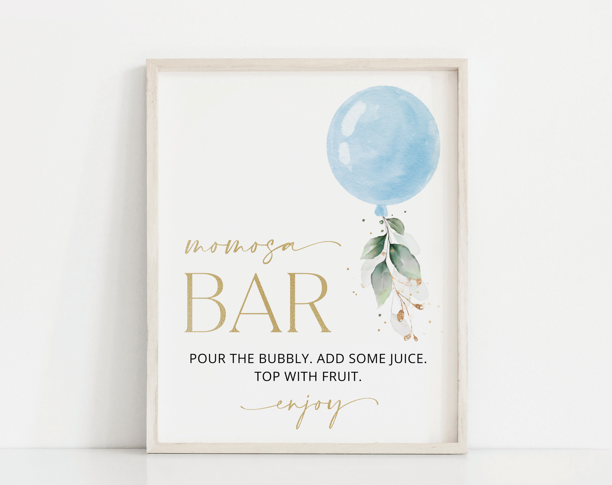 Blue Balloon Momosa Bar Sign, Baby Shower Sign, Boy Baby Shower, Printable File, Edit Yourself, SH15