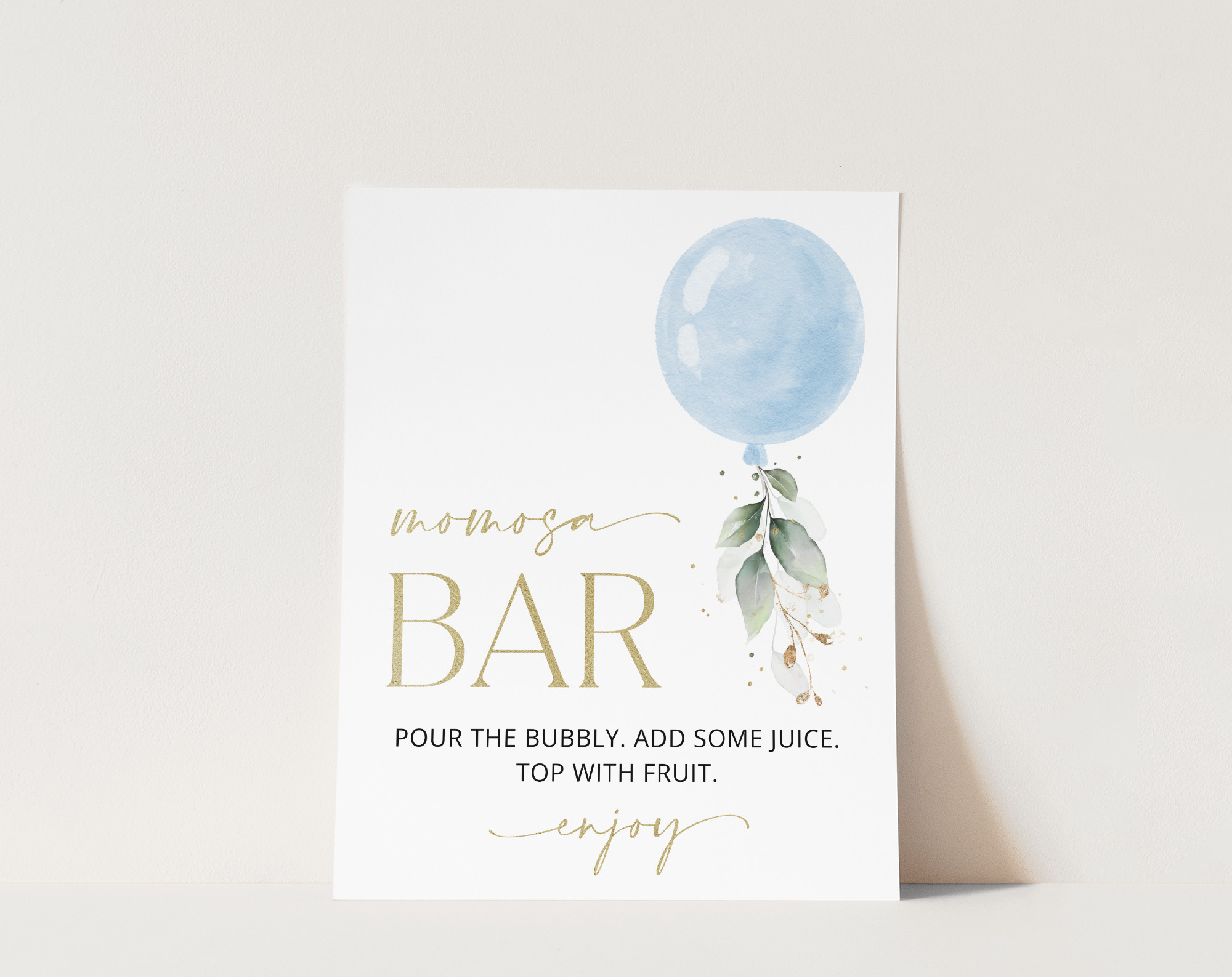 Blue Balloon Momosa Bar Sign, Baby Shower Sign, Boy Baby Shower, Printable File, Edit Yourself, SH15