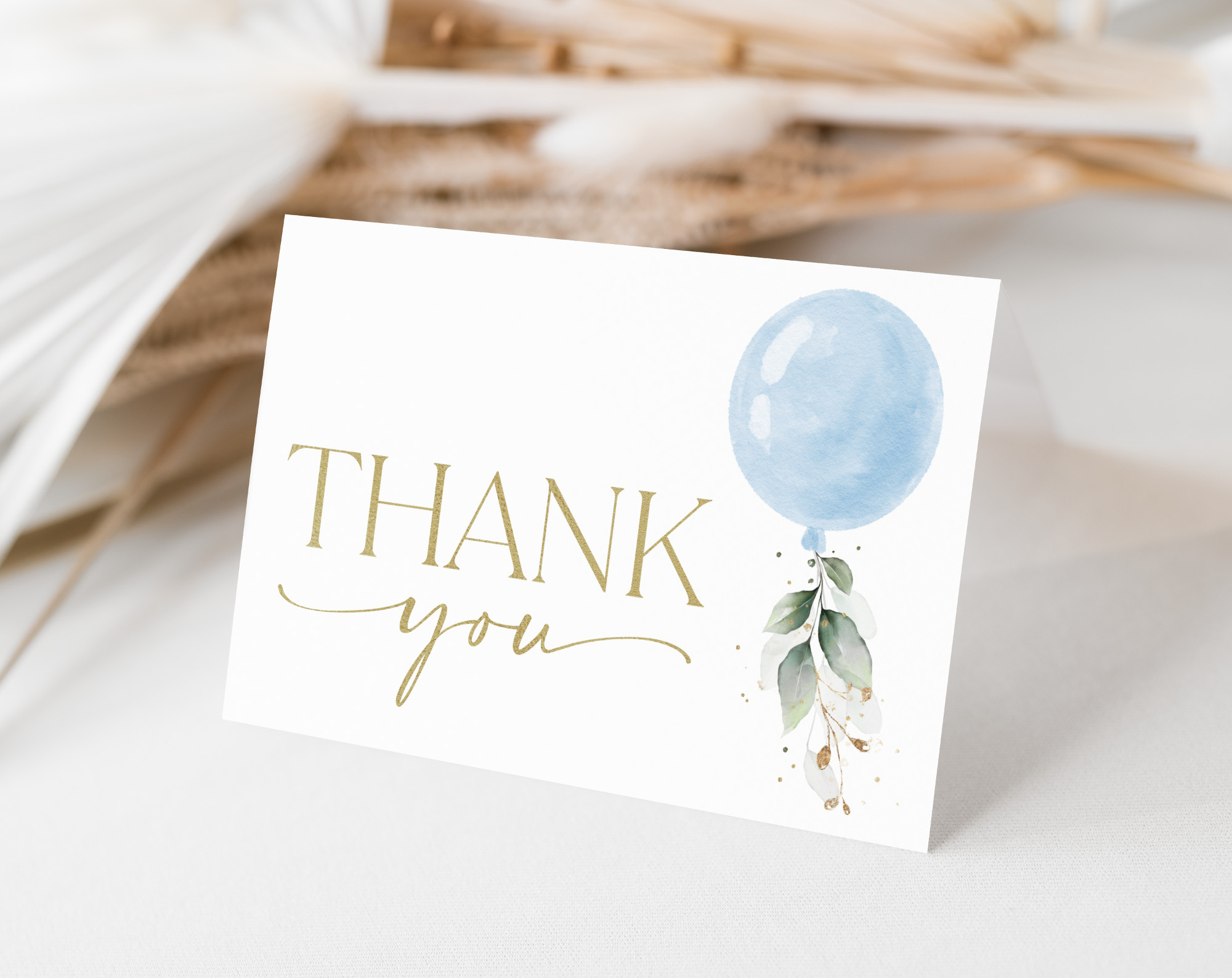 Blue Balloon Thank You Card, Boy Baby Shower, Printable File, Edit Yourself, SH15