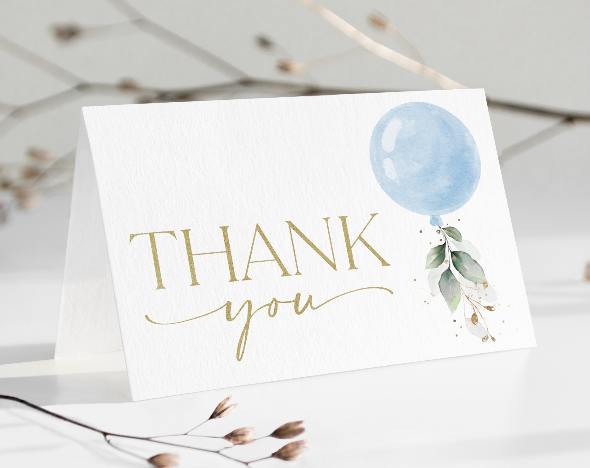 Blue Balloon Thank You Card, Boy Baby Shower, Printable File, Edit Yourself, SH15