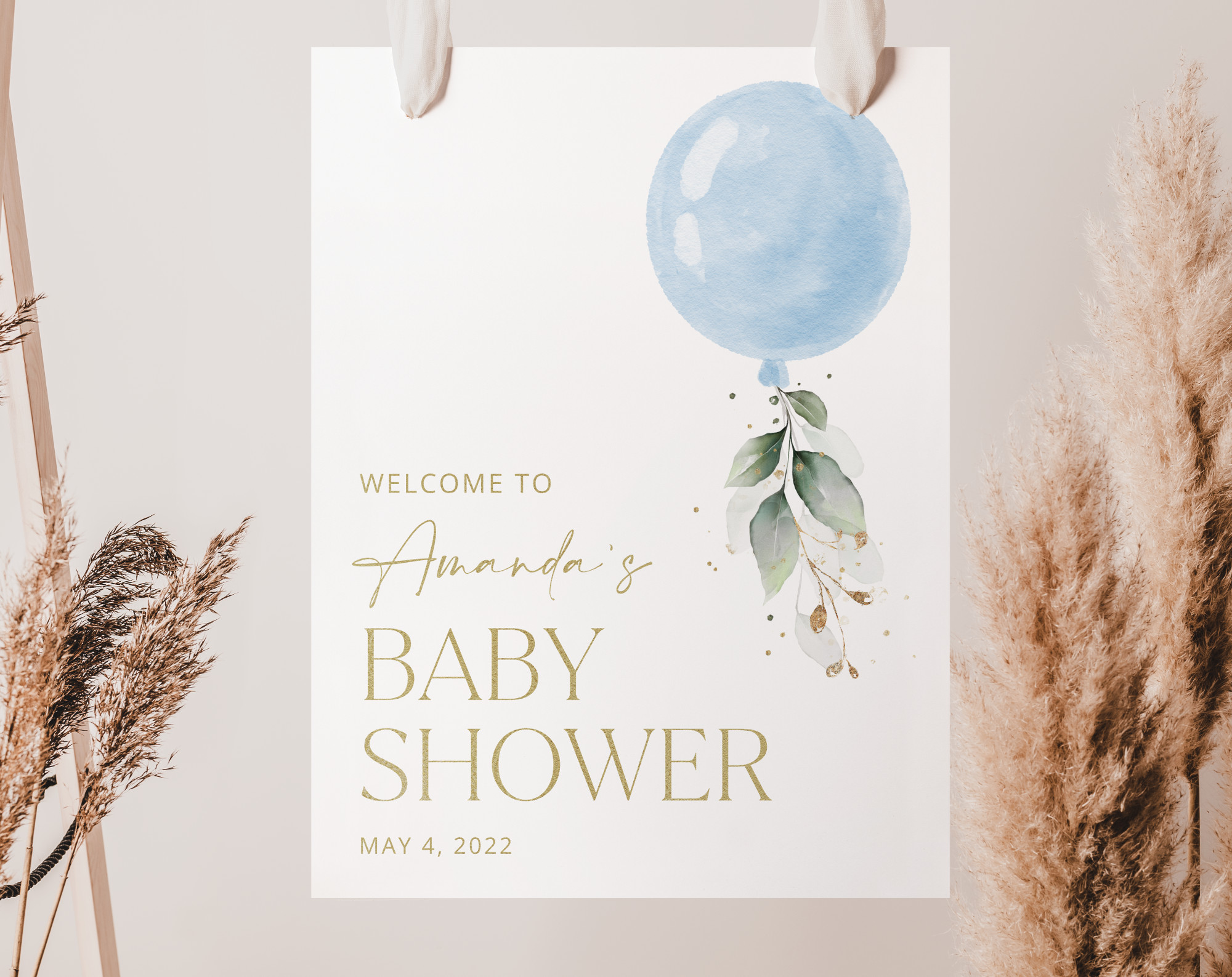 SH15 Welcome Sign 1 Blue Balloon Welcome Sign, Baby Shower Sign, Boy Baby Shower, Printable File, Edit Yourself, SH15