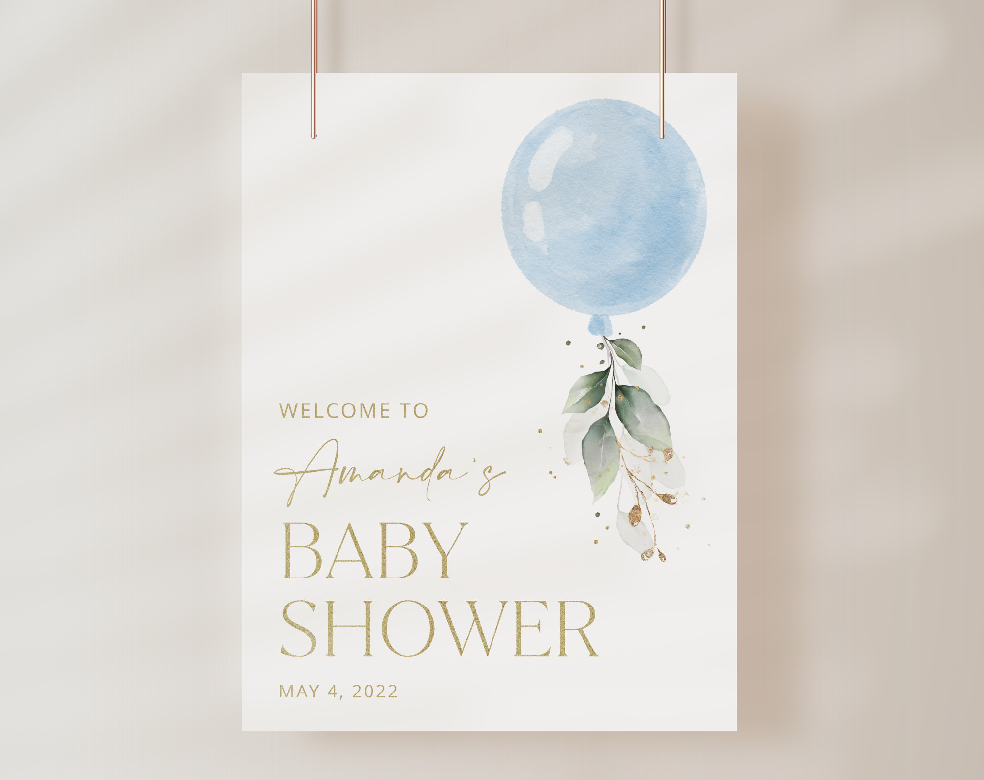Blue Balloon Welcome Sign, Baby Shower Sign, Boy Baby Shower, Printable File, Edit Yourself, SH15