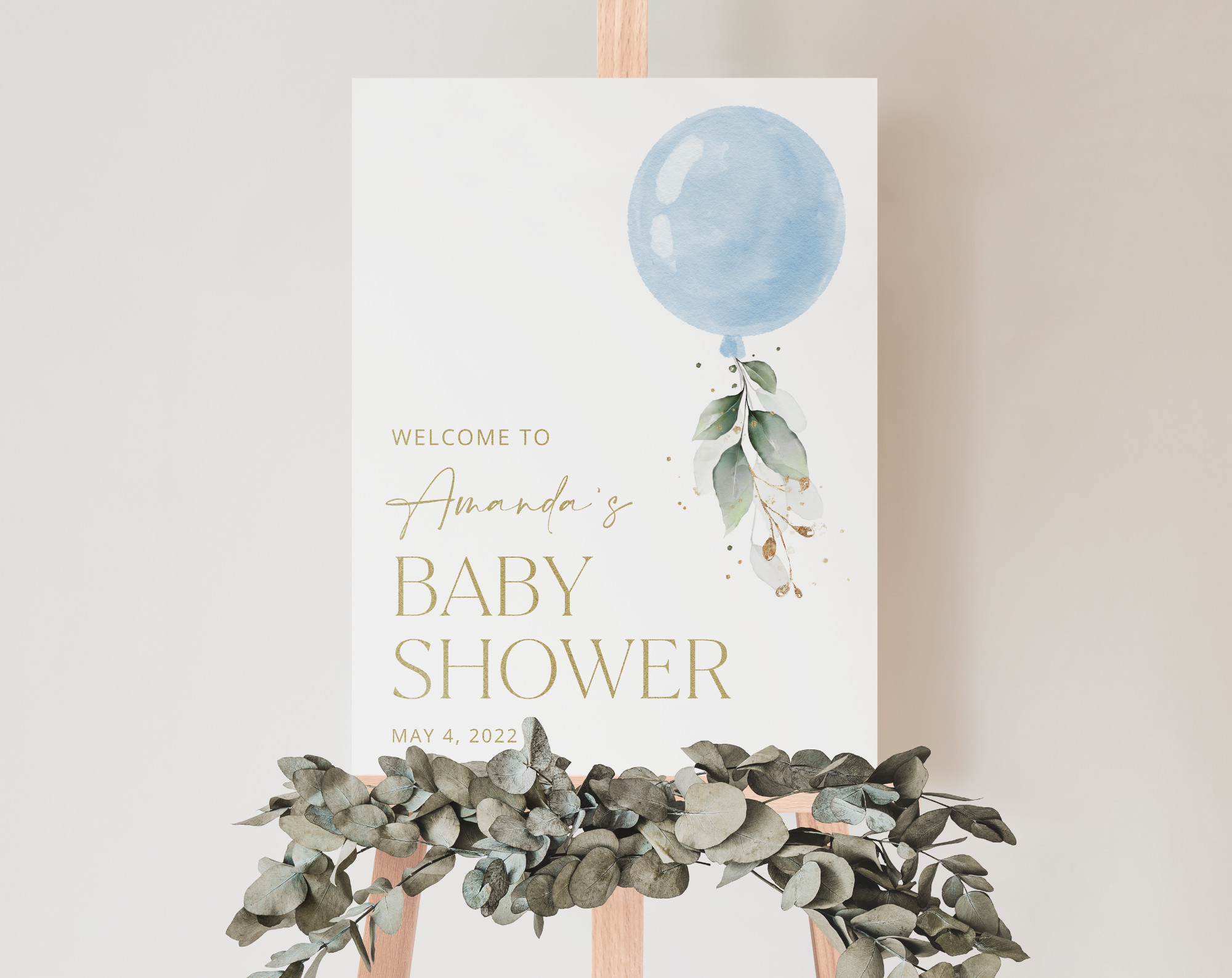 Blue Balloon Welcome Sign, Baby Shower Sign, Boy Baby Shower, Printable File, Edit Yourself, SH15