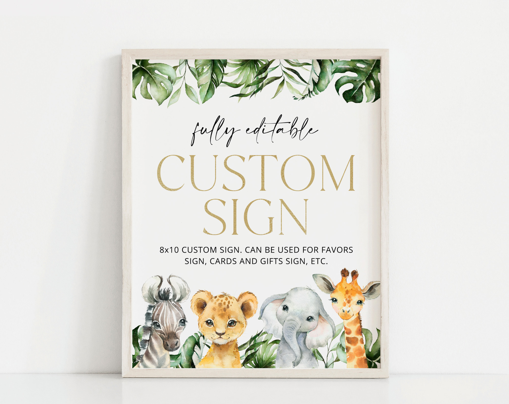 Jungle Animals Custom Sign, Birthday Sign, First Birthday, Boy Birthday, Printable File, Edit Yourself, SH22