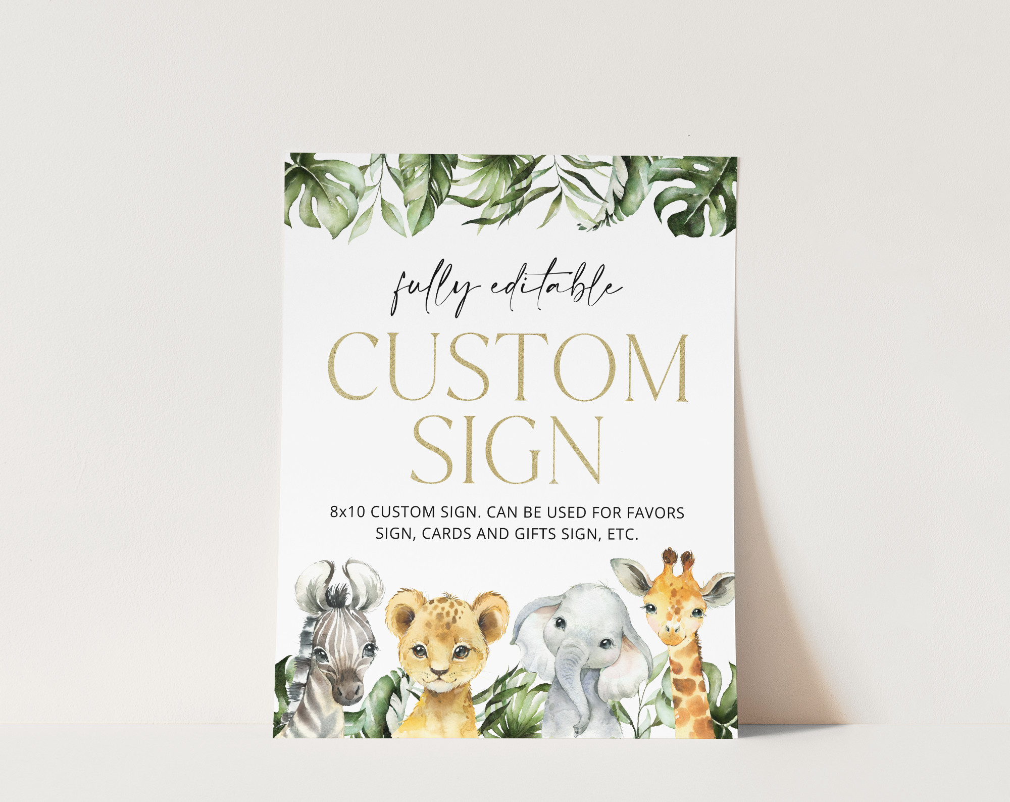 Jungle Animals Custom Sign, Birthday Sign, First Birthday, Boy Birthday, Printable File, Edit Yourself, SH22