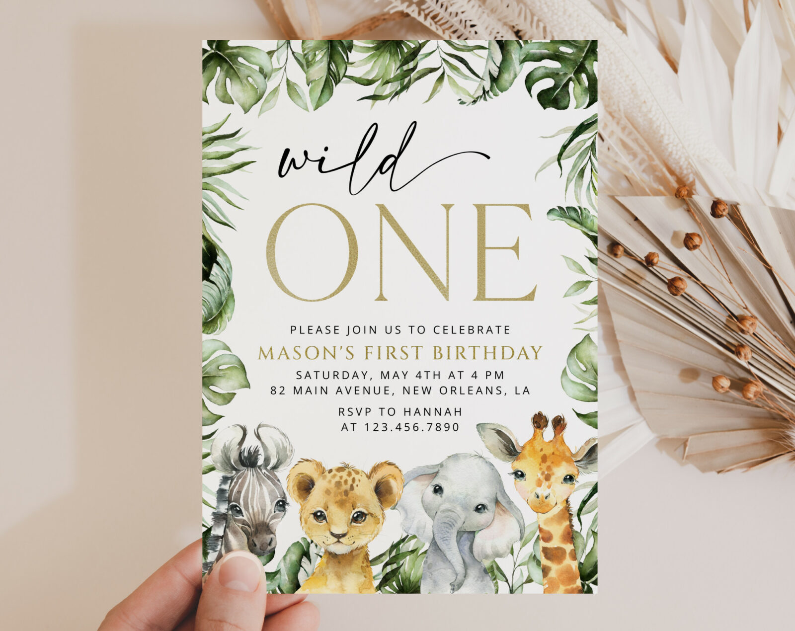 Jungle Animals First Birthday Invitation - Birthday Stationery