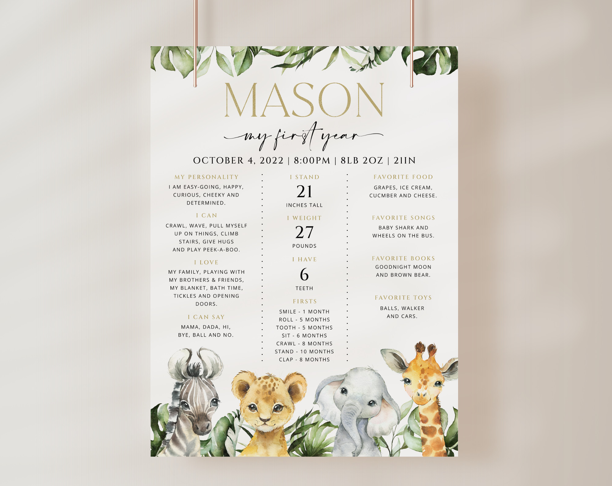 Jungle Animals Milestone Sign, Birthday Sign, First Birthday, Boy Birthday, Printable File, Edit Yourself, SH22 Jungle Animals Milestone Sign, Birthday Sign, First Birthday, Boy Birthday, Printable File, Edit Yourself, SH22