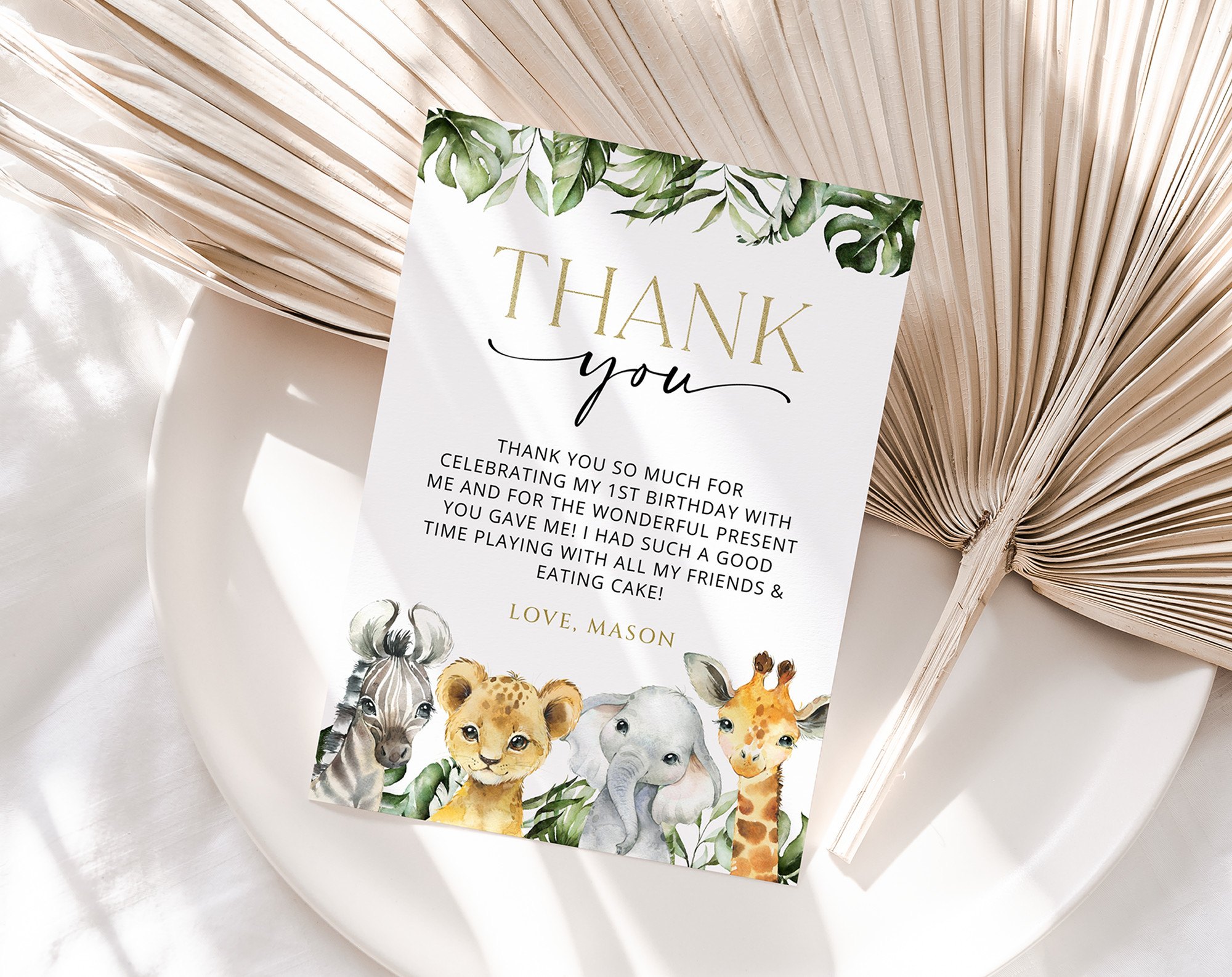 Jungle Animals Thank You Card, First Birthday, Boy Birthday, Printable File, Edit Yourself, SH22 Jungle Animals Thank You Card, First Birthday, Boy Birthday, Printable File, Edit Yourself, SH22