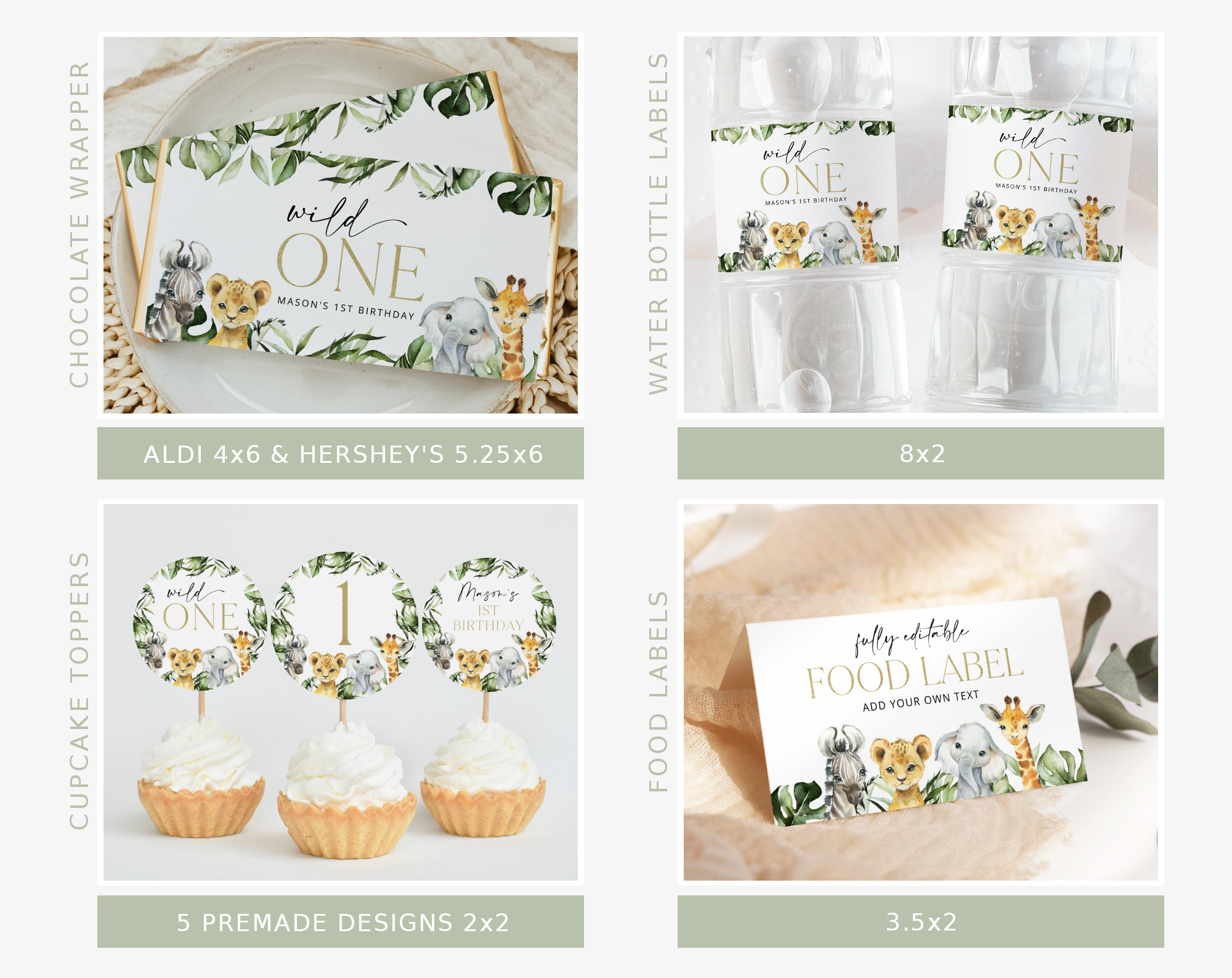 Jungle Animals First Birthday Bundle, Boy Birthday, Printable File, Edit Yourself, SH22