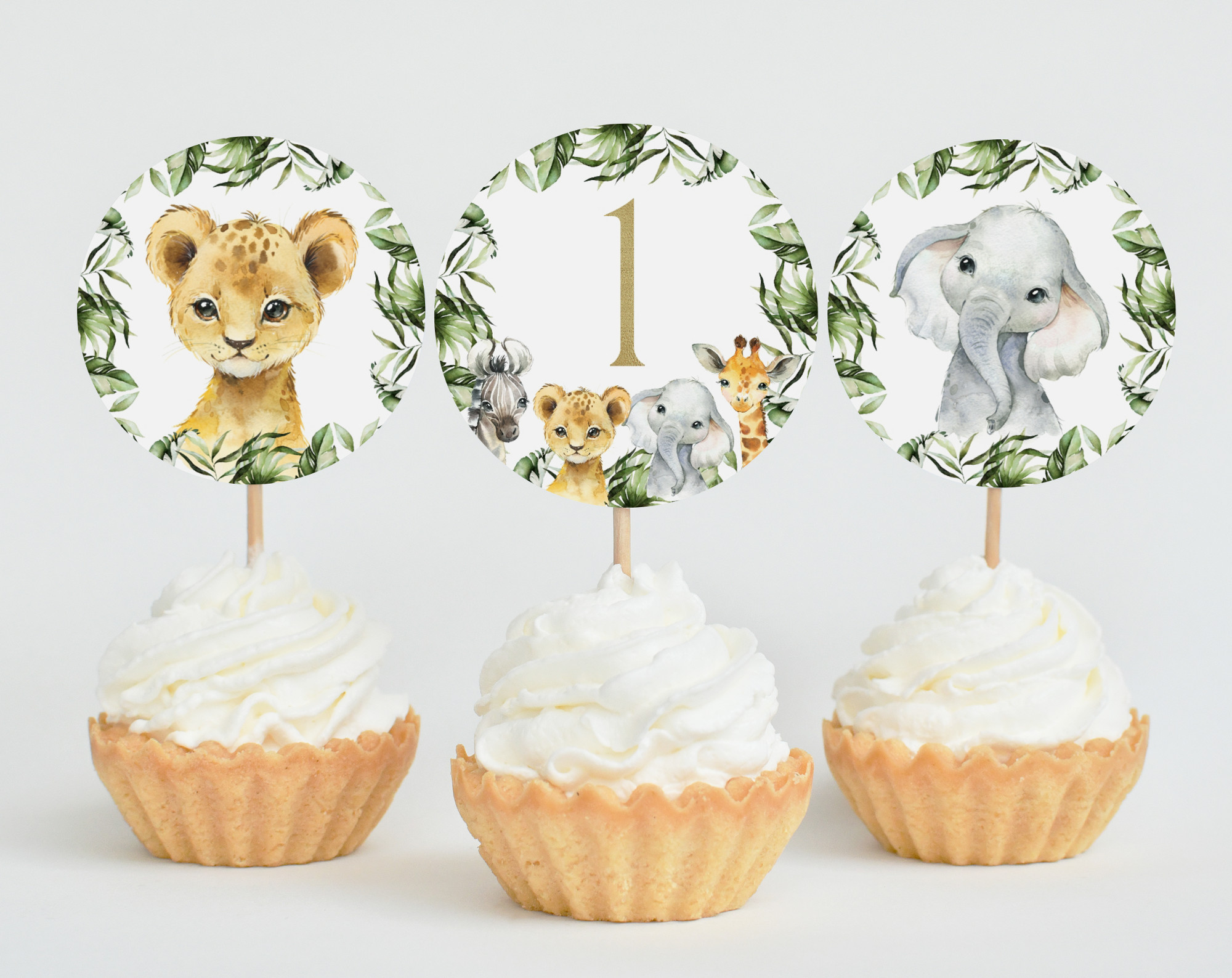 Jungle Animals Cupcake Toppers, First Birthday, Boy Birthday, Printable File, Edit Yourself, SH22